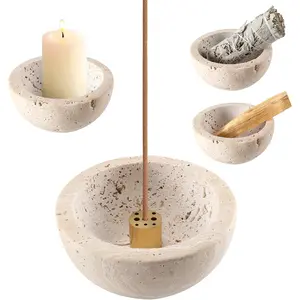Incense Holder for Sticks and Cones - Handcrafted Limestone Incense Burner and Ash Catcher, Modern Stone Holder for Aromatherapy, Meditation, and Japanese Incense