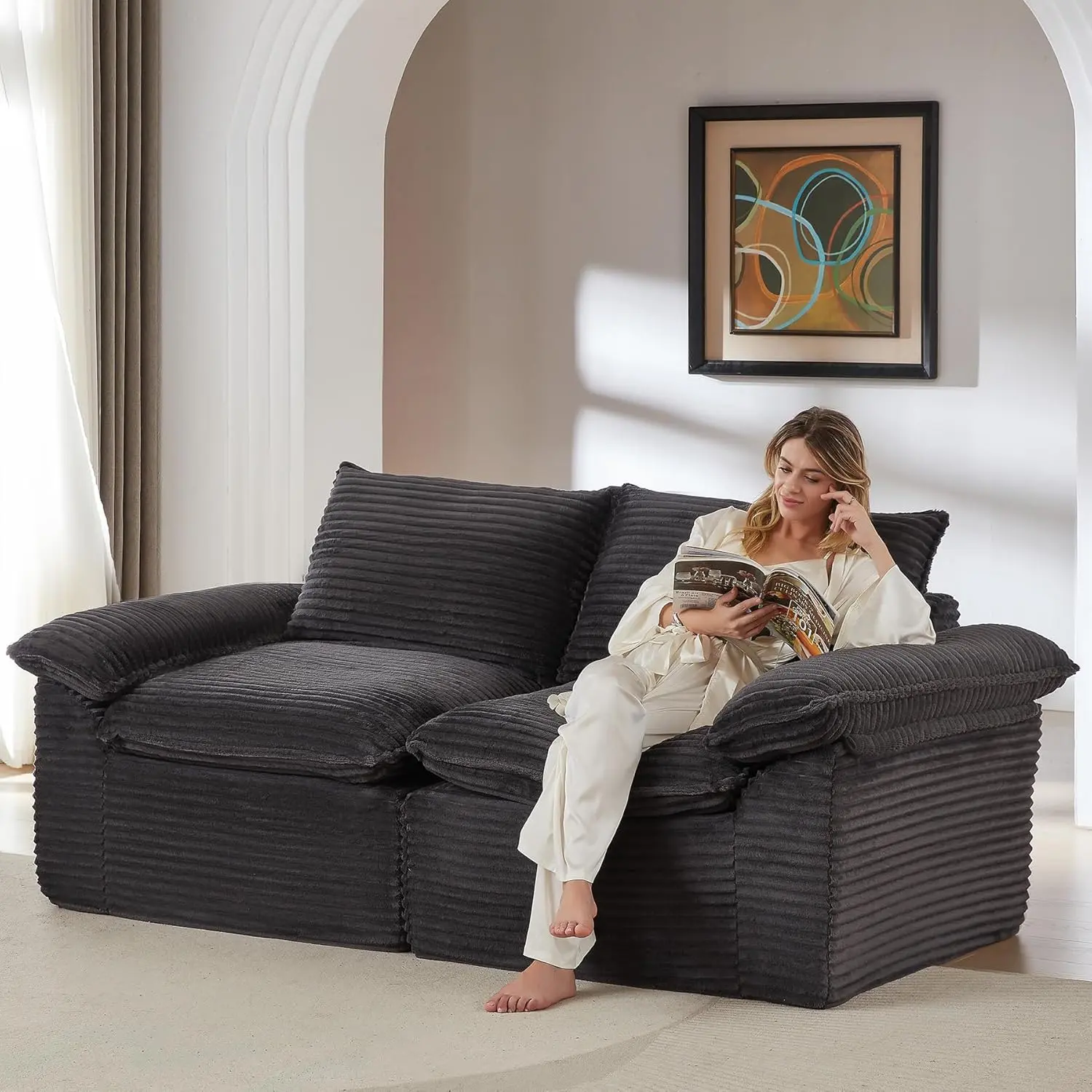 81" Loveseat Sofa,Cloud Boneless Couches for Living Room,Modern Modular Sectional Sofa,Oversized, Dark Gray