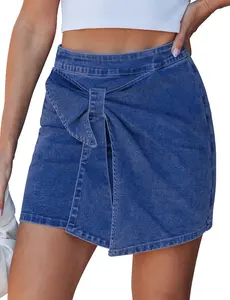 luvamia Jean Skorts for Woman High Rise Mini Skirt Bow Short Stretch Denim Skirts with Shorts Underneath Country Concert