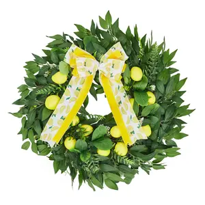 24 Inch Lemon Wreath for Front Door - Artificial Summer Spring Wreath with Yellow Lemons & Green Leaves, Polystyrene Foam Decor for Wall, Porch, Home Decor All Year Round (Yellow & Green)