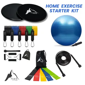 PT IN A BOX Home Workout Starter Kit with Resistance Bands Core Sliders Stability Ball Jump Rope & TWO Bonus Guides for Full Body Fitness A Gym in a Box