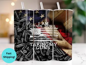 1776 Second Amendment Patriotic 20oz Tumbler Bottle Drinkware Stainless Steel Straw Reusable