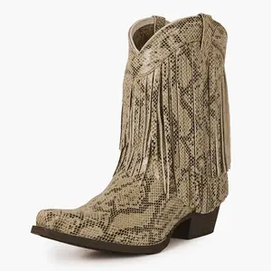 Montana West Women's Fringe Western Boots Cowgirl Boots for Women Tassel Country Concert Outfits Mid Calf Western Fringe Cowgirl