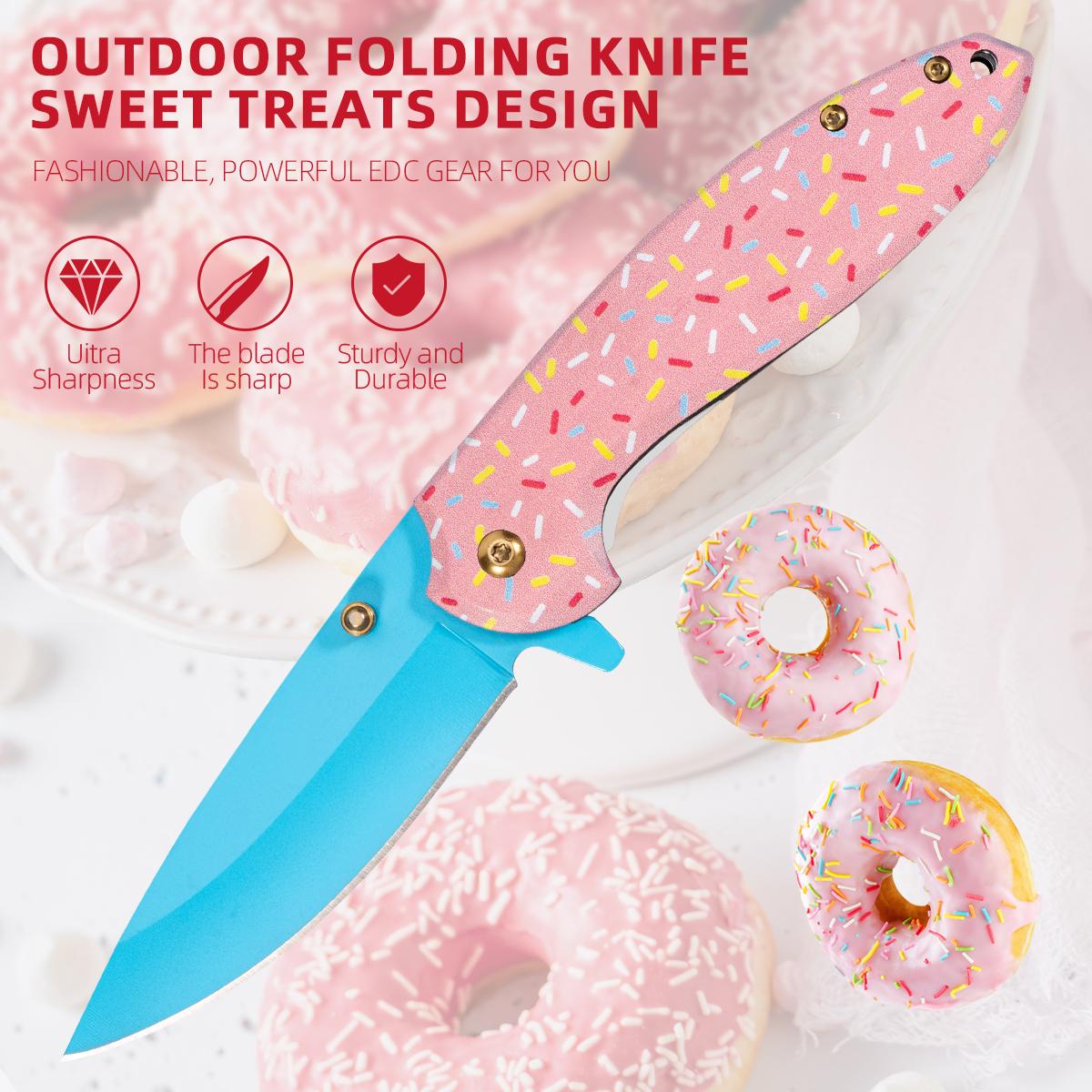 Creative Candy Pattern Folding Pocket Knife, EDC Outdoor Tool for Camping Hiking