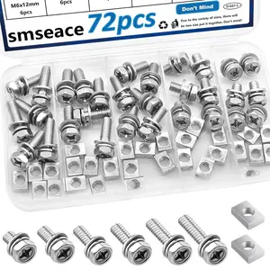 72Pack 304 Stainless Steel Battery Bolts and Nuts 5-Sizes M6x10/12/16/18/20mm ATV Battery Bolt Motorcycle Battery Terminal Screws with Square Nuts for ATV Battery Bolts and Nuts Square