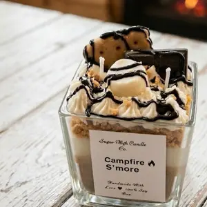 Sugar High Candle Co. Campfire S'more Gourmet Dessert Candle - 100% Soy Wax, Luxury Scented, Hand-Poured Art Jar, Unique Gift for Home Decor & S'mores Lovers
