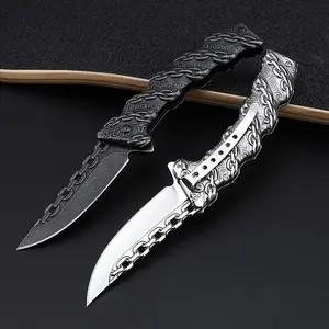 3D Engraved Survival Fold Knife Collection 3D Stonewash Folding Knife Pocket EDC Tools Outdoor Utility Knife Gift Knife for Man Woman