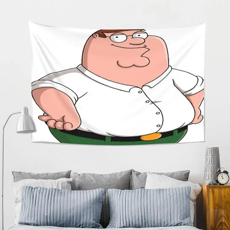 Peter Griffin Character Tapestry - Colorful Digital Print Wall Decoration, High-Quality Peach Light Beige Fabric with Rolled Edge, Brightening Family Guy Fan Gift, Bedroom-Office Home Supply