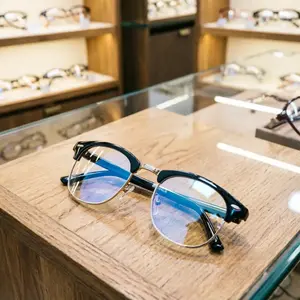 Classic Unisex Round Semi-Rimless Blue Light Blocking Glasses With Retro Rivet Browline Photochromic Lenses Lightweight Black Eyewear For Office Daily Use Eye Protection