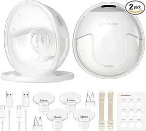 【KISSBOBO】K5-Hands Free Breast Pump, Wearable Breastfeeding Pump with 320mmHg Strong Suction, 19 Adjustable Levels & 4 Modes, Ultra-Quiet, Leak-Proof Design Portable Breast Pumps Electric (White, 2 Pack)