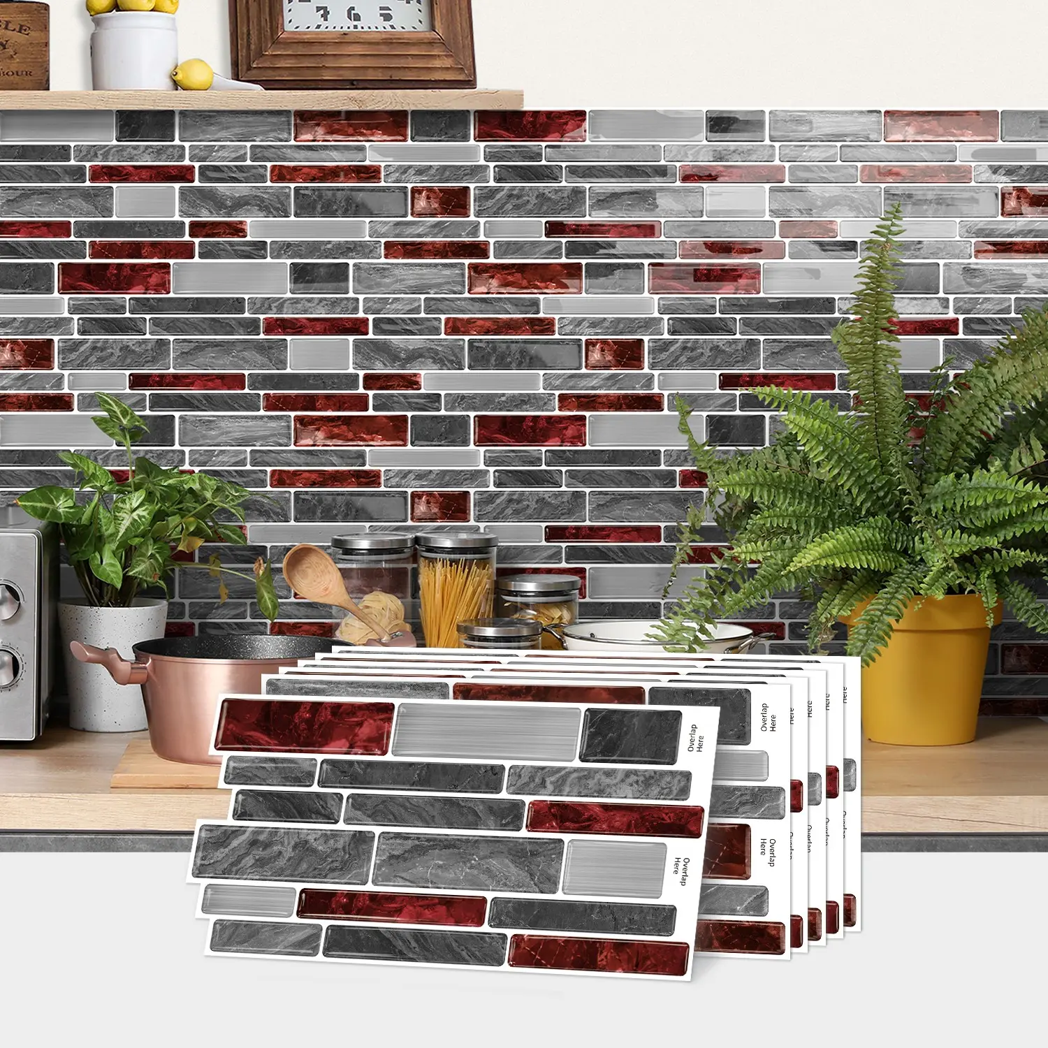 20 pieces self-adhesive peel and stick splash guard, faux tile decals, DIY sticker 3D wall sticker, suitable for kitchen, bathroomertop, wall decoration, 9.7 inches X 4.7 inches