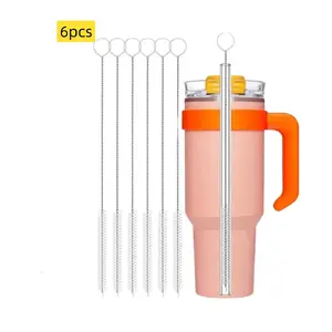 Long Straw Cleaning Brush, 6pcs Stainless Steel & Nylon Tube Cleaning Brush, Reusable Straw Brush, Cup & Bottle Cleaning Brush