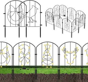 Decorative Garden Fence 10 Panels with Solar Light, Rustproof Metal Wire Fencing Border Animal Barrier for Dog, Flower Edging for Landscape Patio Yard Path Home Xmas, 10.4ft(L) x22in(H)