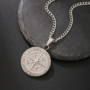 Men's Stainless Steel Compass Adventure Necklace, Inspirational Traveler Navigator Pendant, Graduation & Birthday Gift for Outdoor Lovers, Meaningful Safe Journey Jewelry