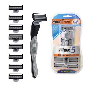 5 Blade Razors for Men, Men's Razors for Shaving, Razor Blades for Men, 1 Handle with 8 Razor Blades Refills