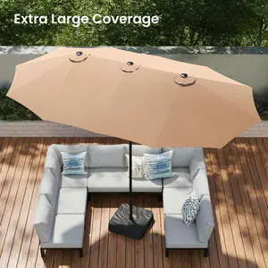 15ft Large Patio Umbrellas with Base Included, Outdoor Double-Sided Rectangle Market Umbrella with Stand, Outside Umbrellas for Poolside Lawn Backyard