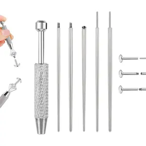 14G 16G 18G 20G Piercing Taper Kit Piercing Ball Grabber Tool Stainless Steel Flat Back Earring Applicator Tool Threadless Insertion Pin Curved Body Piercings Kits for Ear/Nose/Navel/Lip/Eyebrow