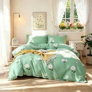 3pcs Daisy Digital Print Bedding Set, (Include 1*Duvet Cover, Without Duvet Insert,2 *Pillowcases, Without Pillow Core), Soft Fabric, Detachable Zipper, Perfect Gift