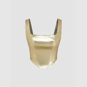 Cider [size 2-26] Faux Leather Square Neck Zipper Tank Top