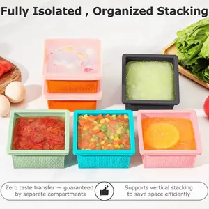 Silicone Freezer Storage Containers with Lid Stackable 2-Cup Food Storage Cubes for Meal Prep Zero Taste Transfer Separate Compartments
