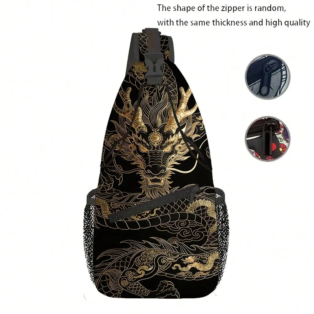 Dreamy ancient style ancient dragon chest bag crossbody bag Two Pocket Crossbody Purse Adjustable Strap Outdoor Adventures Durable Zipper Closure Unique Gift for Holidays like Independence Day | Halloween | Father'S Day | Christmas | Thanksgiving