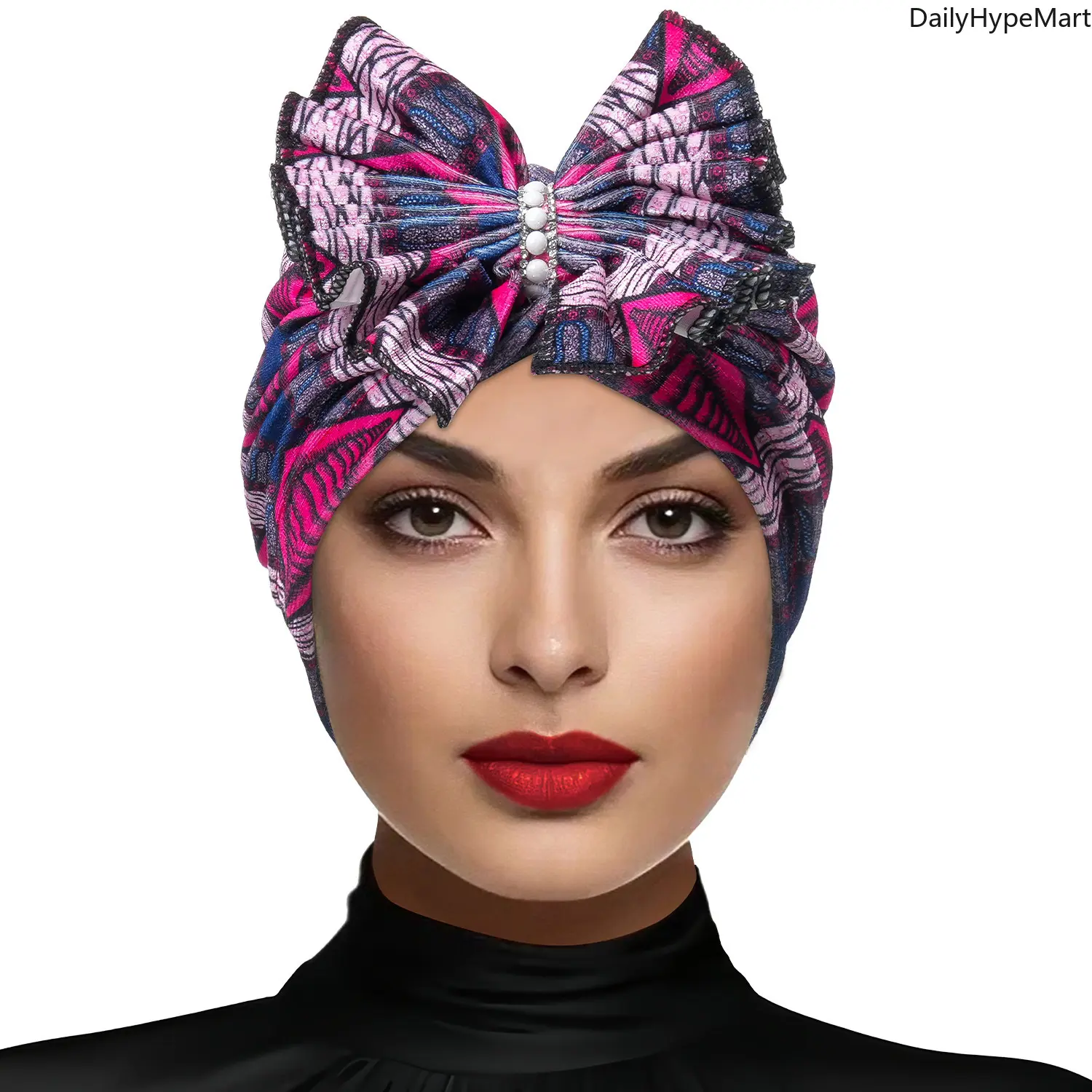 Turban Cap for Women, Boho Floral Headwrap with 3D Flowers & Pearl Bow, Warm Head Scarves for Spring and Fall, Boho Floral Scarves, Fashion Hair Scarves, Floral Headscarf