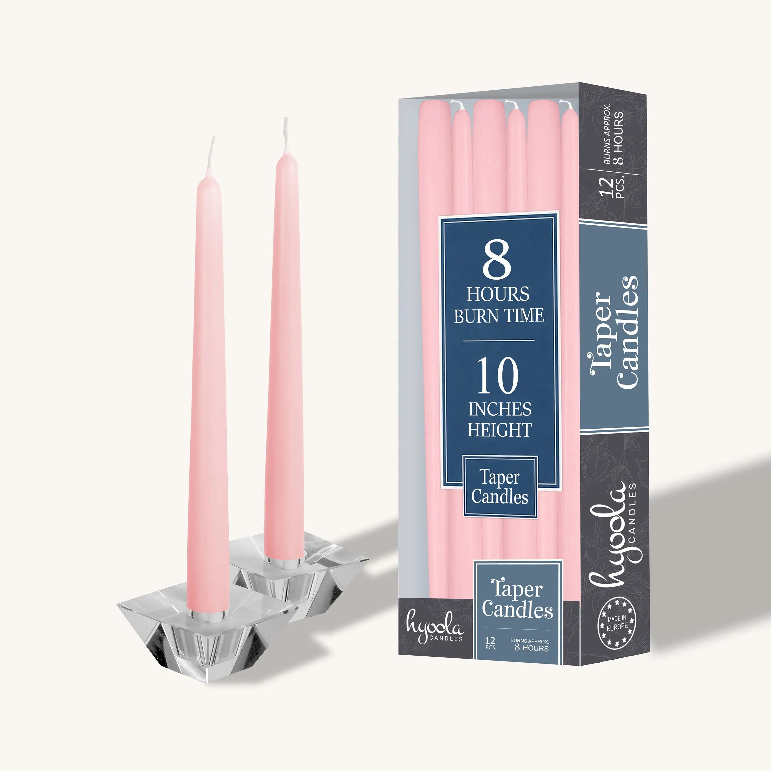 Unscented Light Pink Taper Candles - 10 in - 12 Pack, Home Decor Candles for Decor to Light Up Your Space