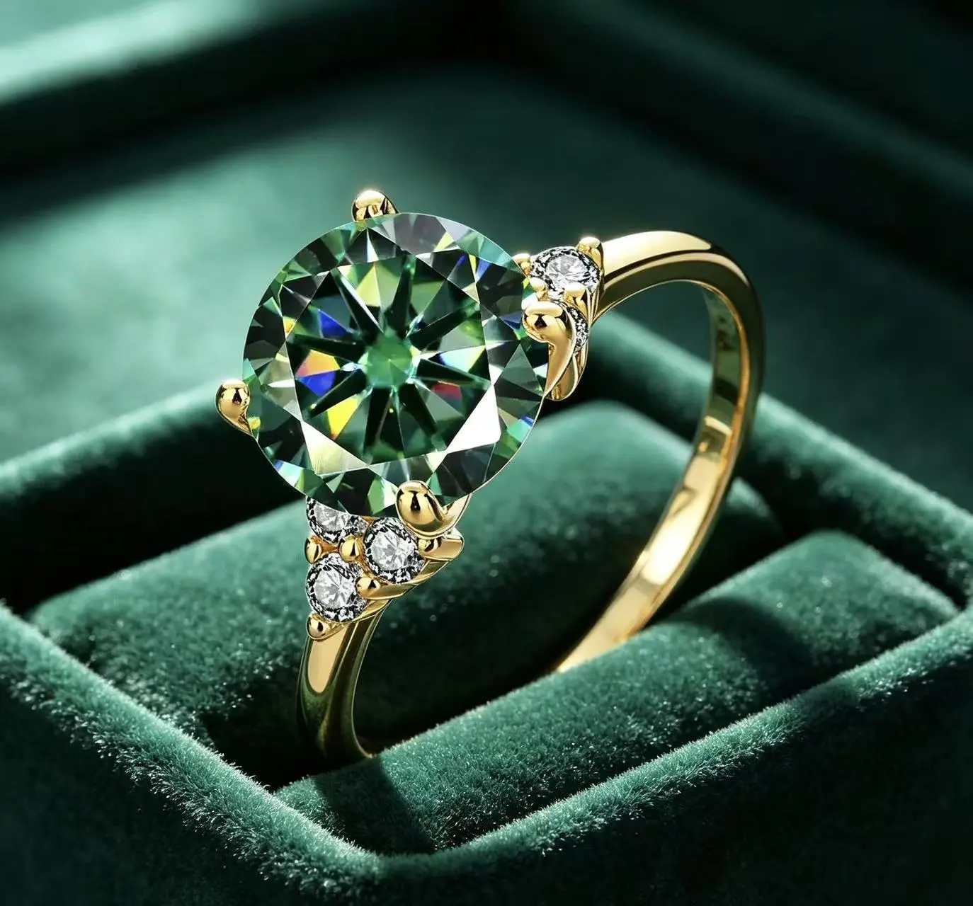(Green Stone Ring) 925 Sterling Silver Synthetic Moissanite Solitaire Engagement Ringgreen moissanite ring, green moissanite engagement ring, 925 sterling silver green ring, emerald green moissanite, deep green moissanite ring,