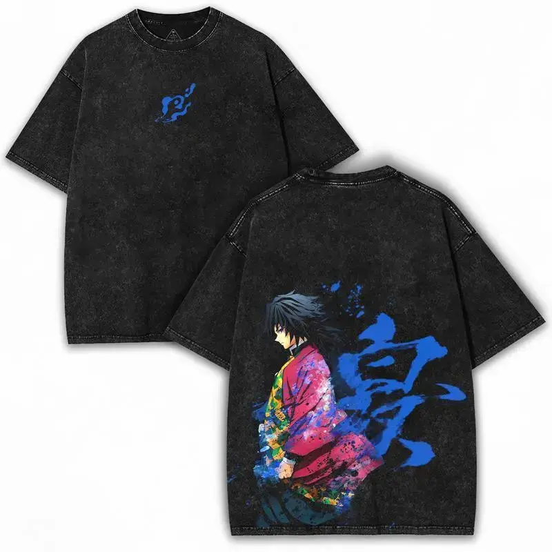 Anime Back Print Oversized Unisex Short Sleeve Tee Samurai Anime Y2K Grunge Streetwear Summer Anime Convention Outfit Gift For Demon Slayer Otaku,men's t shirts,graphic shirts,humor graphic tee,cotton graphic tees, funny graphic tee,vintage shirts