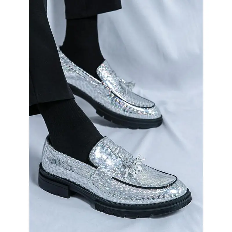 Men's Glitter Tassel Design Loafers, Fashionable Round Toe Slip-on Shoes for Party, Daily Clothing Decor for Men Men's Glitter Tassel Design Loafers, Fashionable Round Toe Slip-on Shoes for Party, Daily Clothing Decor for Men