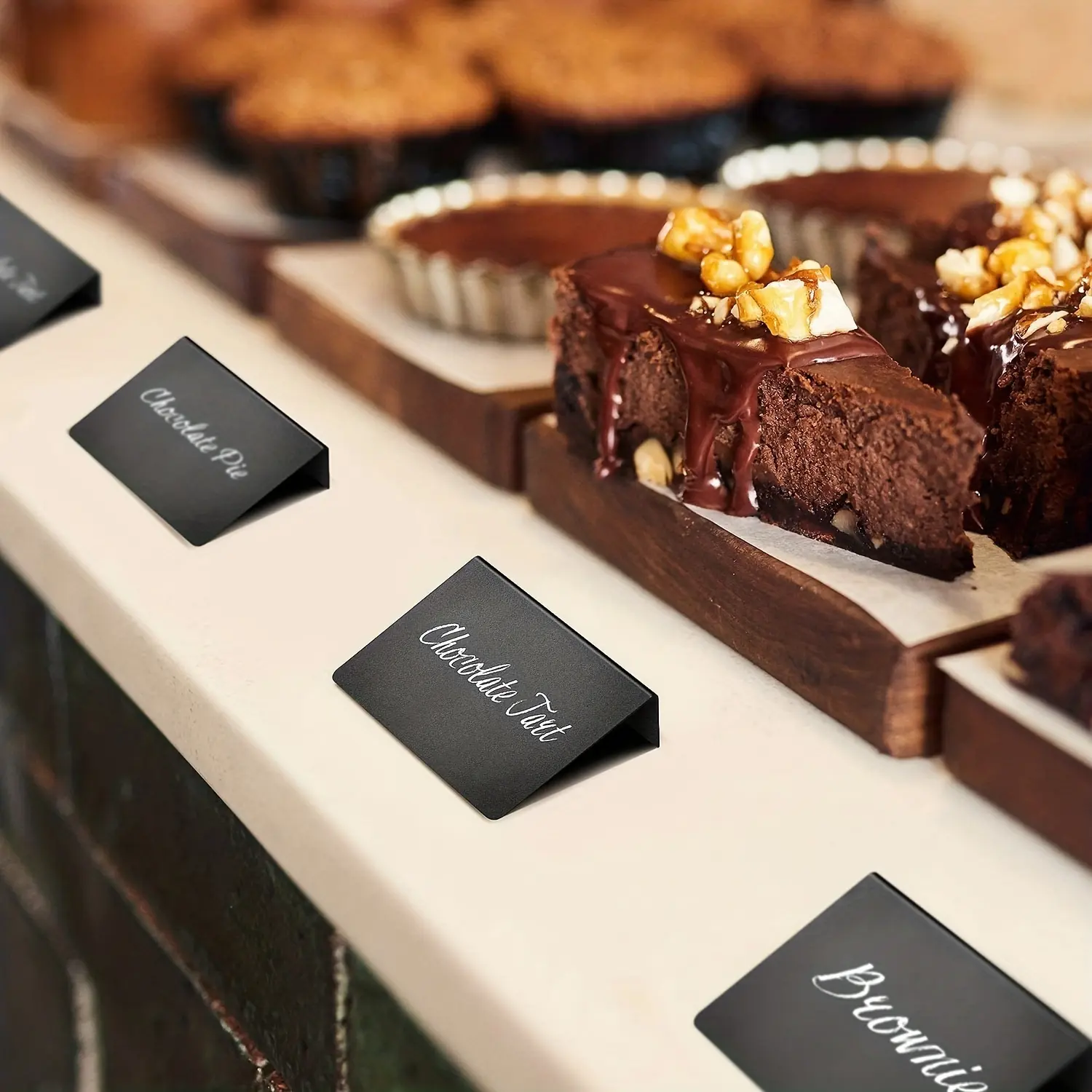 22 Piece Set with 20 Display Chalkboards and 2 Markers, Elegant Food Sign Holders for Buffet Tables, Gatherings, Events, Brownie, Chocolate Pie, Chocolate Tart, Reusable Chalkboard Labels, Signage