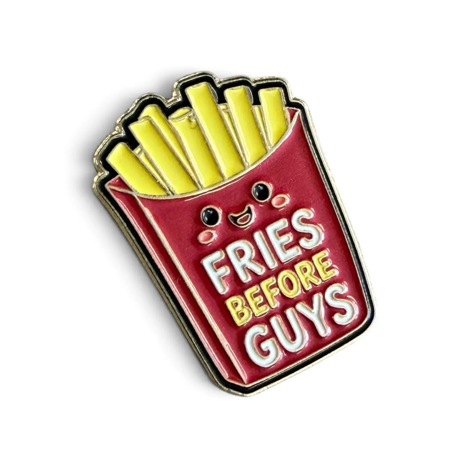 Fries Before Guys Enamel Pin, Funny Food Lapel Pin, Kawaii Enamel Badge, Cute French Fry Accessory Badge, Girl Power Gift, Foodie Accessory, Suitable for Lanyards, Backpacks, Purses, Jackets