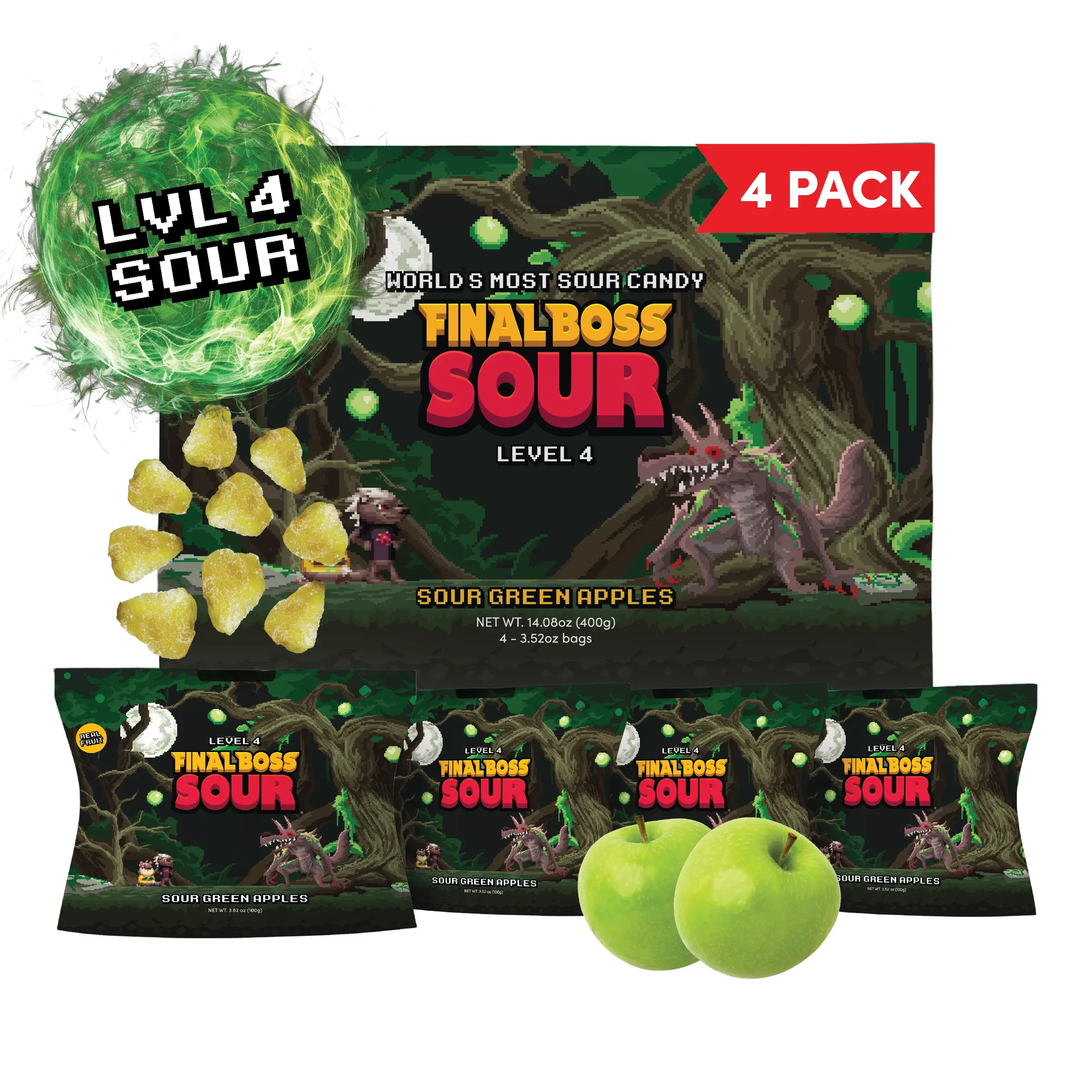 Final Boss Sour - Green Apple - Level 4 (1 or 4-Pack) Real Fruit | Sour Challenges With Every Bite