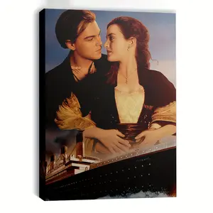 1 Piece Titanic Jack and Rose Romantic Scene Movie Poster Canvas Wall Art - Vertical Hook Hanging System, Elegant Frame Decoration Suitable for Living Room, Bedroom, Office - Titanic Wedding Scene Decoration and Nautical Style Artwork - Perfect Birthday,
