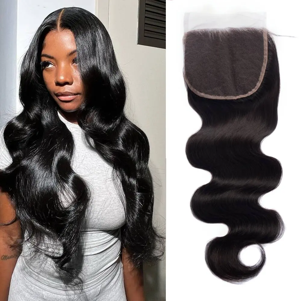Megeen Hair 5X5 Transparent Lace Closure 12A Brazilian Remy Human Hair Body /Curly/Burmese Curly Wave Closure Free Part Pre Plucked With Baby Hair Natural Black