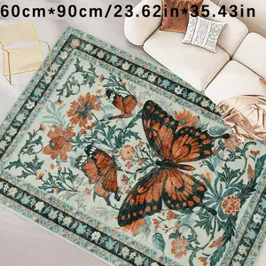 Machine Washable 23.62x35.46in Vintage Butterfly Floral Area Rug - Non-Slip Backing, Indoor/Outdoor Garden Decor, Easy Clean Home Mat for Living Room, Bedroom, Dining, Kitchen