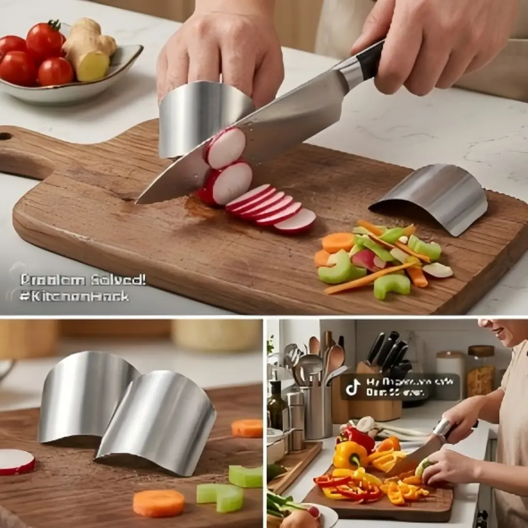 2-Pack Handy Stainless Steel Finger Guard, Adjustable Blade Cover Kitchen Utensil, 1-Size-Fits-Most Chopping & Slicing Safety Aid, Silver, Easy Cleanup