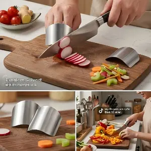 2 Pack Stainless Steel Finger Guard for Cutting, Adjustable Knife Protector Shield for Kitchen Chopping & Slicing, Safe Cooking Aid Gadget, Silver