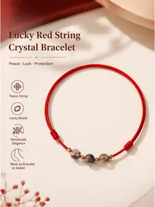 Lucky Red Cord Anklet with Green Phantom Crystal Bead Handmade Foot Jewelry Minimalist Adjustable Bracelet for Ankle Wrist