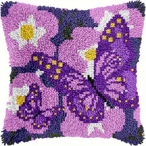 Butterfly Floral Latch Hook Kits for Adults Beginners DIY Crochet Pillow Kit Pre-Printed Pillowcase Hook and Latch Rug Kits Needlework Cushion Cover for Home Sofa Decoration 43cm 16.93inx43cm 16.93in