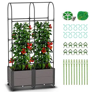 Lilypelle Raised Garden Bed Planter Boxes with Trellis, Gardening System-Self Watering Planter with Wheels, Plants Outdoor and Indoor Tomato Cage for Climbing Vegetables Plants & Herbs & Flowers