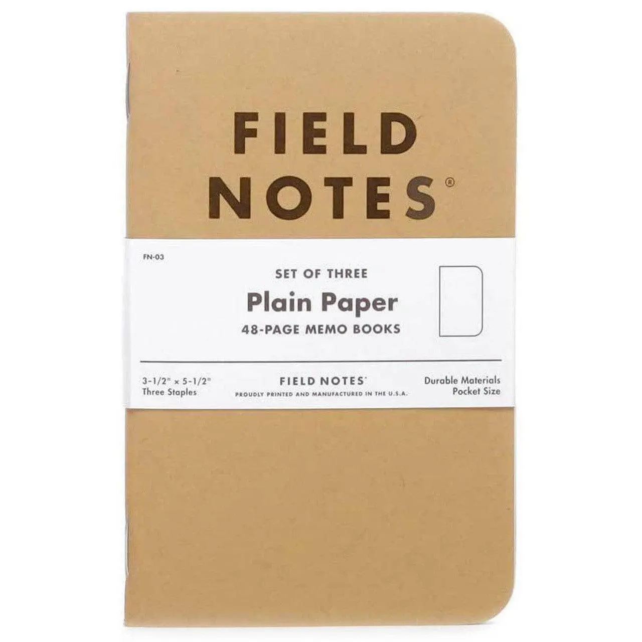 Field Notes 3-Pack Pocket-Size Plain Paper Notepads - 48 Pages, Kraft Cover, Rounded Corners, Office Stationery Supplies