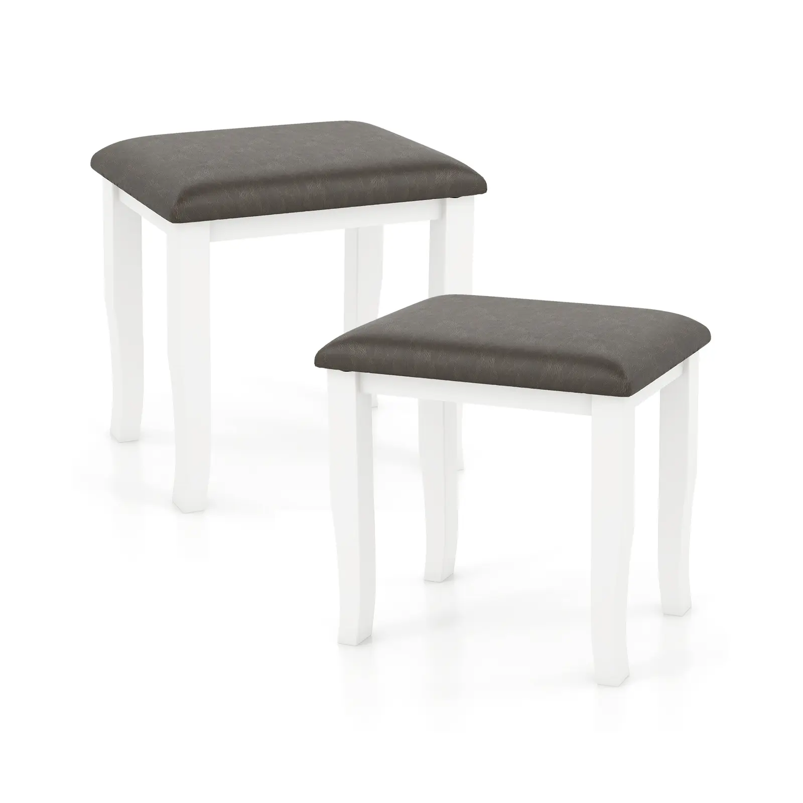 COSTWAY - Faux Leather Vanity Stool Chair Set of 2 for Makeup Room and Living Room-Gray and White