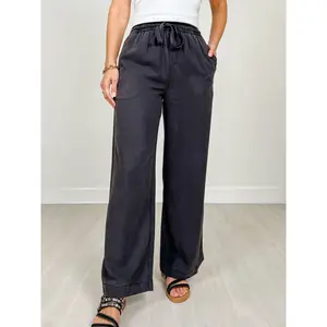 Elastic Waist Band Tencel Wide Leg Pants