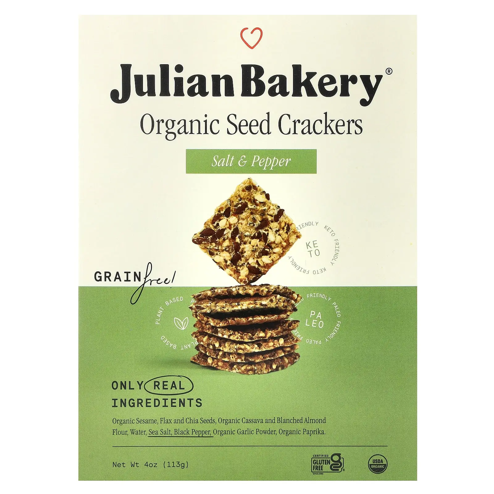 Julian Bakery Organic Seed Crackers, Salt & Pepper, 4 oz (113 g)