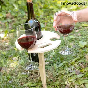 InnovaGoods Winnek Portable Wine Table for Outdoor Use - Lightweight & Foldable Design for Picnics, Camping, Beaches & Gardens - Holds Wine Bottle & Glasses - Easy Transport & Storage - Modern & Functional