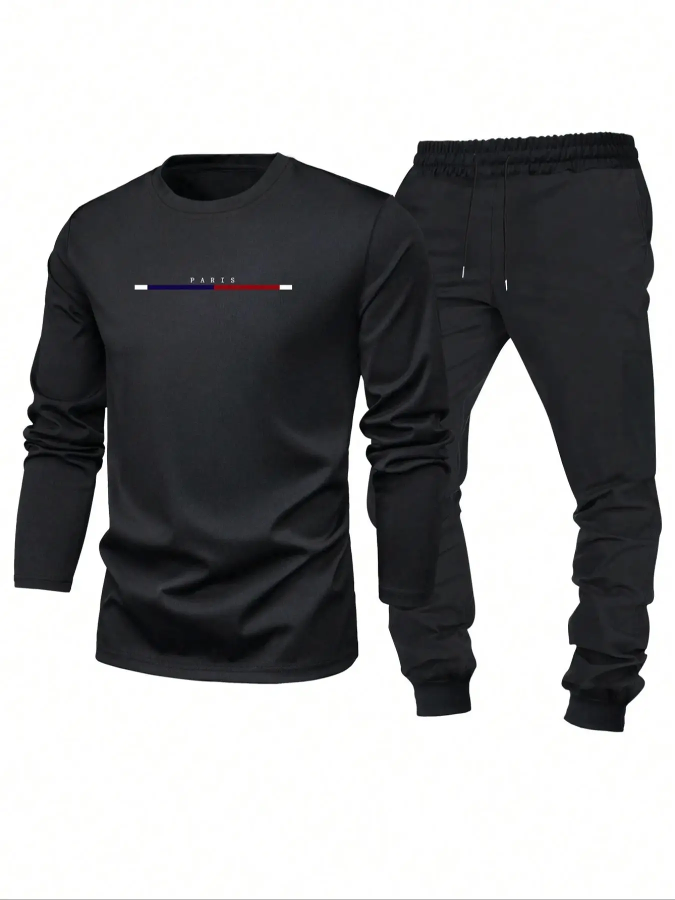 Men's Letter Print Sweatshirt & Drawstring Waist Sweatpants Two-piece Set, Casual Round Neck Long Sleeve Pullover & Pocket Jogger Pants for Spring & F