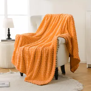 Light Orange Flannel Throw Twin Size (60X80 inches), 300 GSM Warm Lightweight for Adults, Suitable for Seasons.