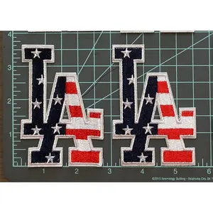 USA Flag Los Angeles LA-Dodgers Iron on Patch July 4th Edition - 2.5" x 3.75" - Pack of 2