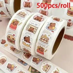 Cute Animal Pattern Sticker, 500pcs/roll Self Adhesive Decorative Sticker, Self Adhesive Stickers, DIY Decals for Water Bottle, Laptop, Phone Case, Scrapbooking, Journal Making, Sticker Packs